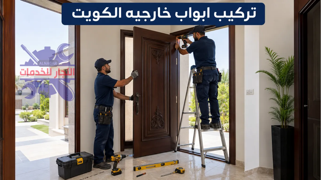 تركيب ابواب خارجيه الكويت مع ضيط الايطار والمفصلات فى منزل العميل