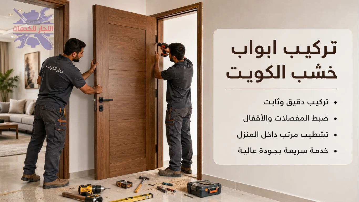 نجار تركيب ابواب خشب الكويت يقوم بالتركيب وفحص الاستقامه قبل التسليم