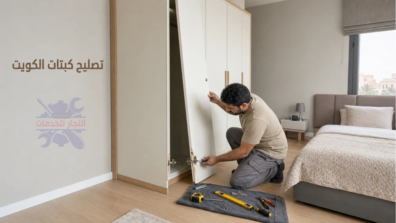 تصليح باب كبت ابيض مكسور ومفصول عن المفصله