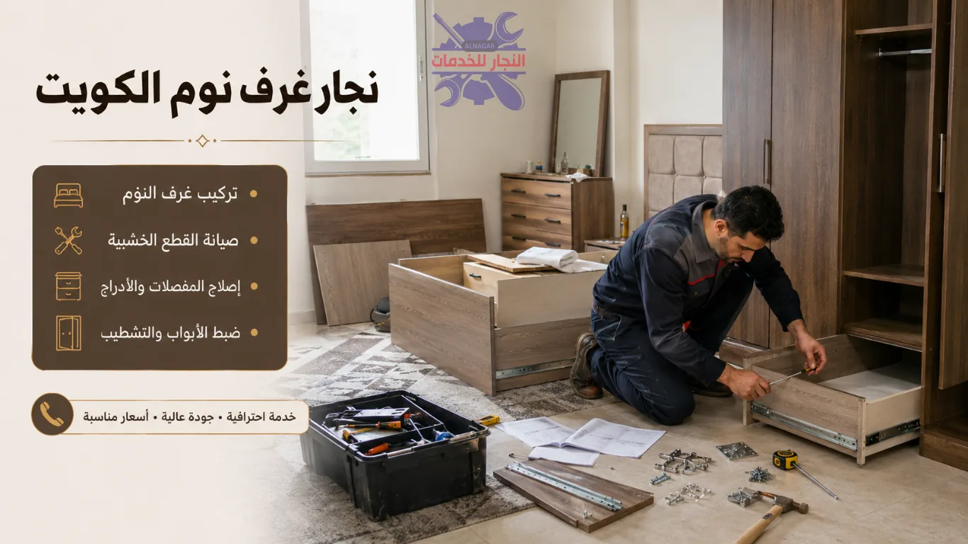 نجار غرف نوم الكويت اثناء تجميع القطع وتركيبها فى منزل العميل