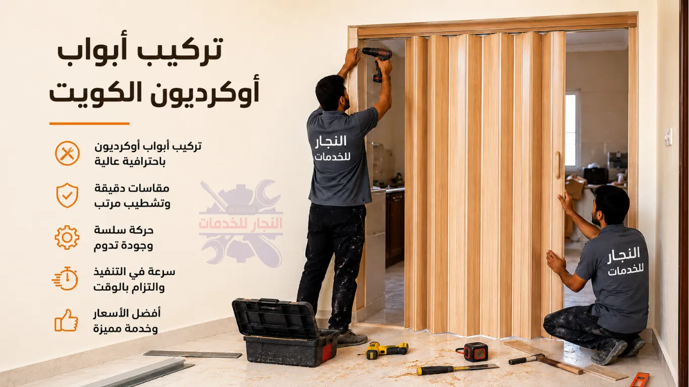 تركيب ابواب اكورديون الكويت - فني ابواب اوكرديون-باب سحاب 1 فنر تركيب ابواب اوكرديون الكويت داخل منزل العميل وضبط الالواح داخل المسار