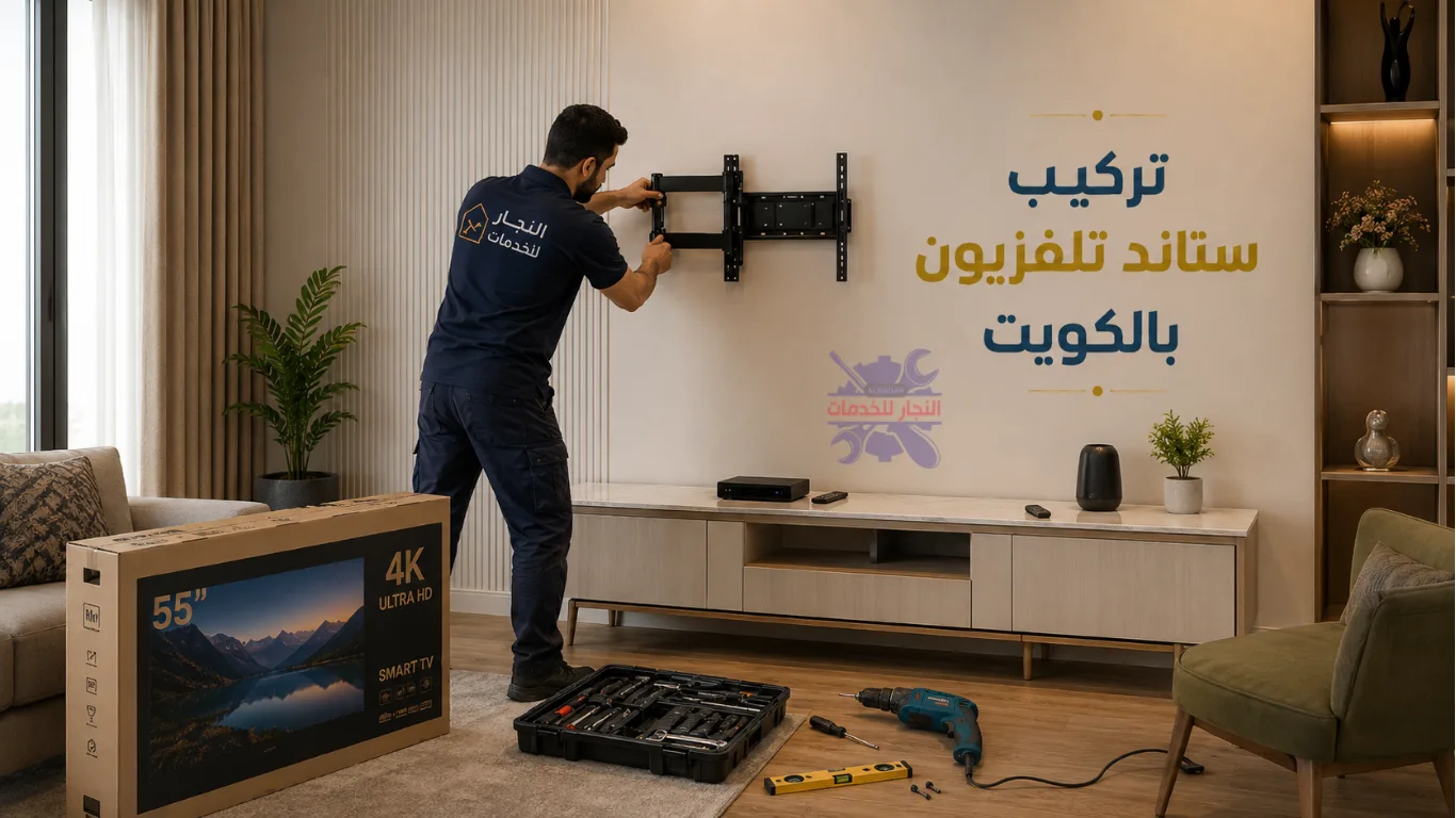 تركيب ستانج تلفزيون الكويت مع ضبط المستوي والتثبيت فى منتصف الجدار