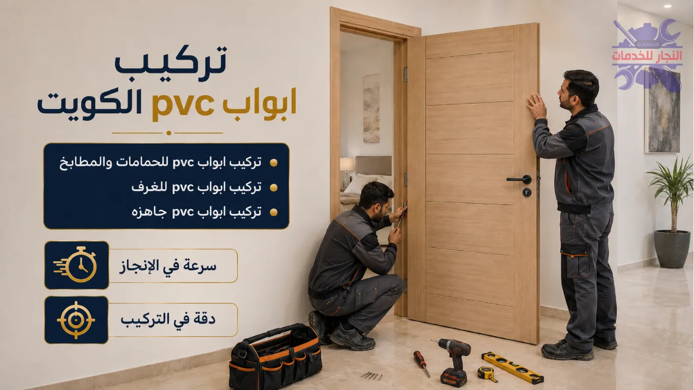 نجار تركيب أبواب PVC الكويت - أسعار أبواب pvc فى الكويت - خدمه احترافيه وسريعة 1 نجار تركيب أبواب PVC الكويت يقوم بضبط الباب داخل الاطار لضمان استقامته